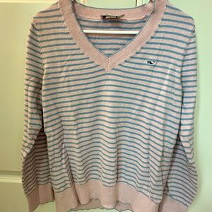 Vineyard Vines Soft Pink and Light Blue V-Neck Sweater
